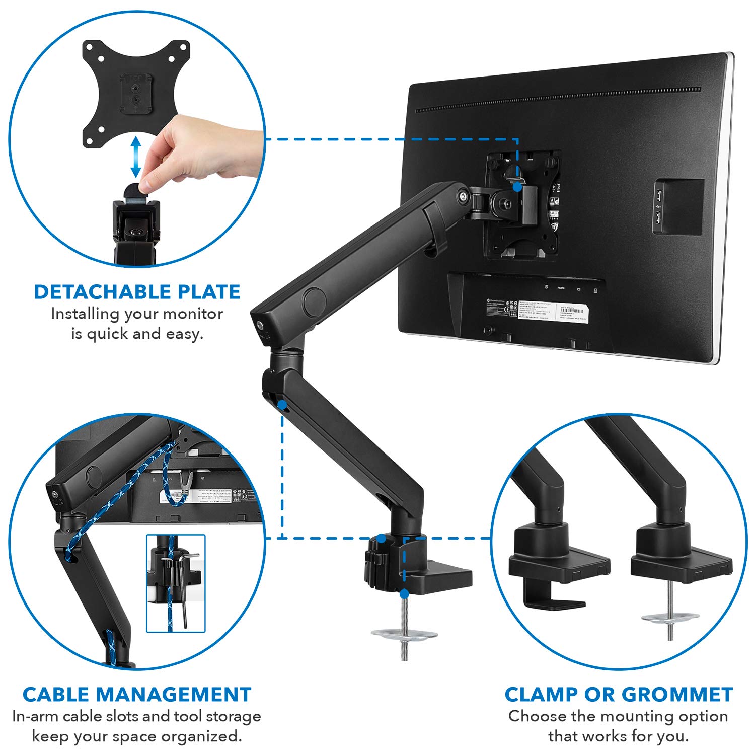 Mount It! Single Monitor Arm Mount | Premium Monitor Desk Stand | Articulating Mechanical Spring Arm | Fits 24 27 30 32 Inch Ves
