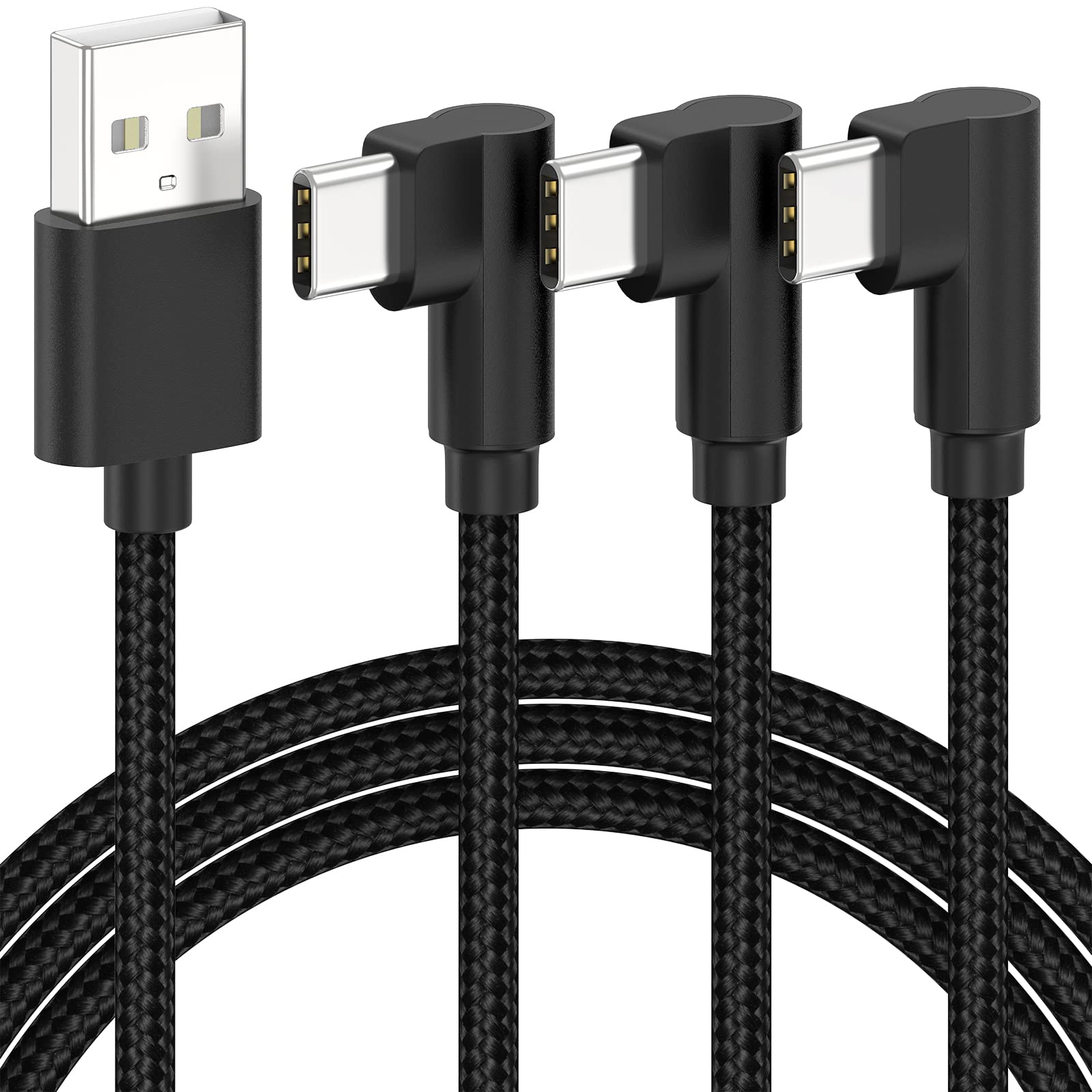 Usb C Cable Right Angle [3 Pack, 6.6Ft] 3A Usb Type C Charger Fast Charging Cable, 90 Degree Usb A To Usb C Nylon Braided Cord F