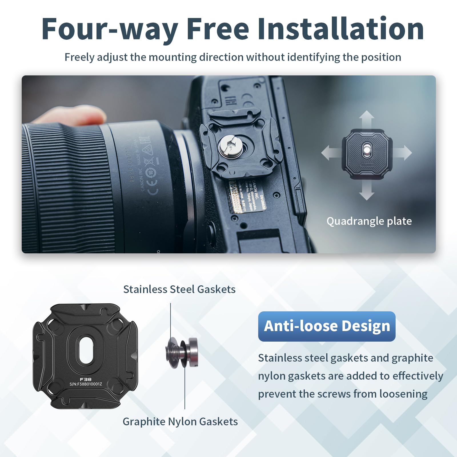 Ulanzi F38 Multi-Hole Camera Quick Release Plate Kit, W 1/4 To 3/8 Screw Thread, Quick Release System Qr Plate Camera Tripod Mou