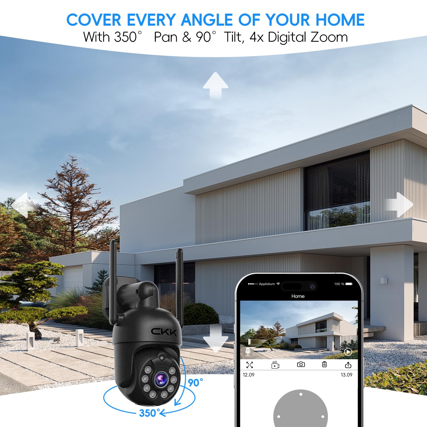 [3K, 360� View] 5Mp Wireless Security Camera System, 4Pcs 3K Ptz Cameras Outdoor Indoor, C102 Dual Wifi Surveillance System Nvr With 4Led Floodlights & Siren Alarm, 2 Way Audio,Motion Sensor,1Tb Hdd