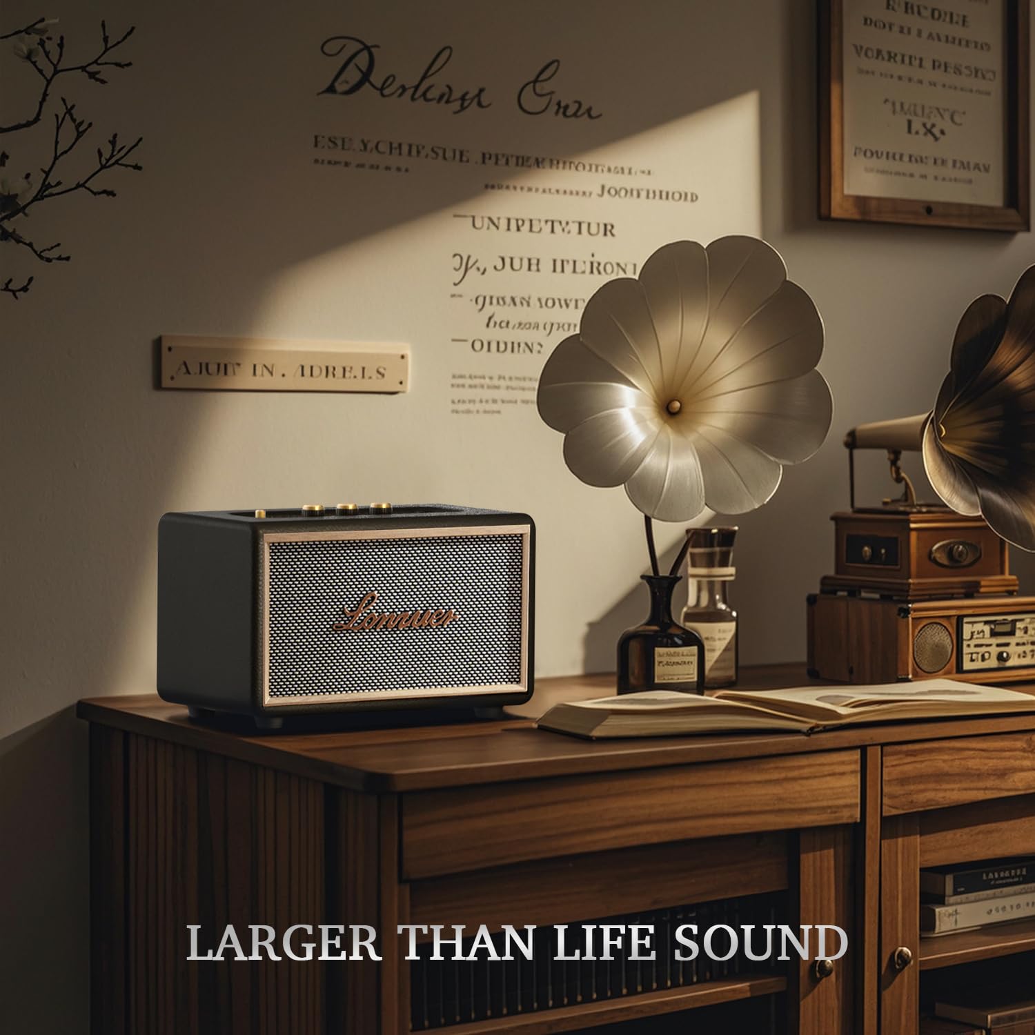 Lonzuer Retro Wooden Portable Wireless 10000Mah Battery Loud Bass Subwoofer Tws Bluetooth Speaker With Aux Input, Sd Card Slot,