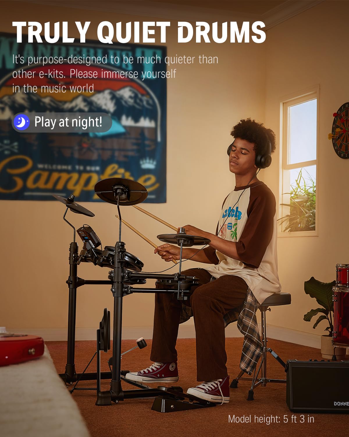 Donner Ded-80 Electronic Drum Set With 4 Quiet Mesh Pads, 180+ Sounds, 2 Pedals, Throne, Headphones, Sticks, And Melodics Lesson