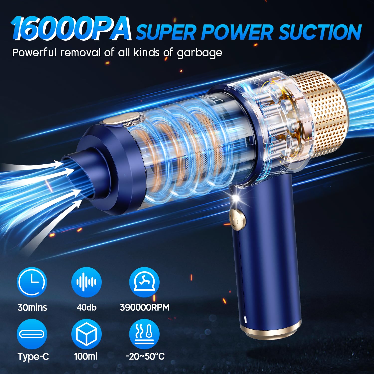 Jonyj Handheld Car Vacuum Cleaner, 16000Pa Car Vacuum Portable Cordless, 2 In 1 Air Duster And Vacuum Cleaner With Led Light, Mu