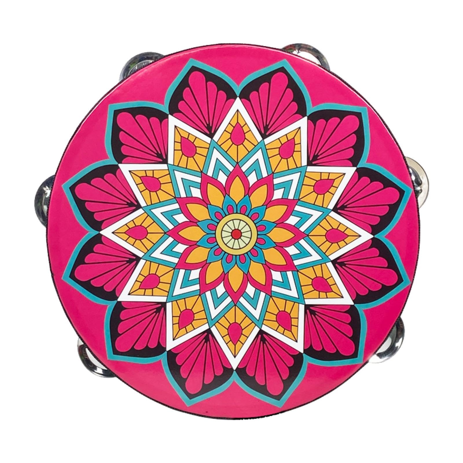 ATORSE 8inch Tambourine Handheld Drum with Metal Bells for Wedding Activity Dancing Rose