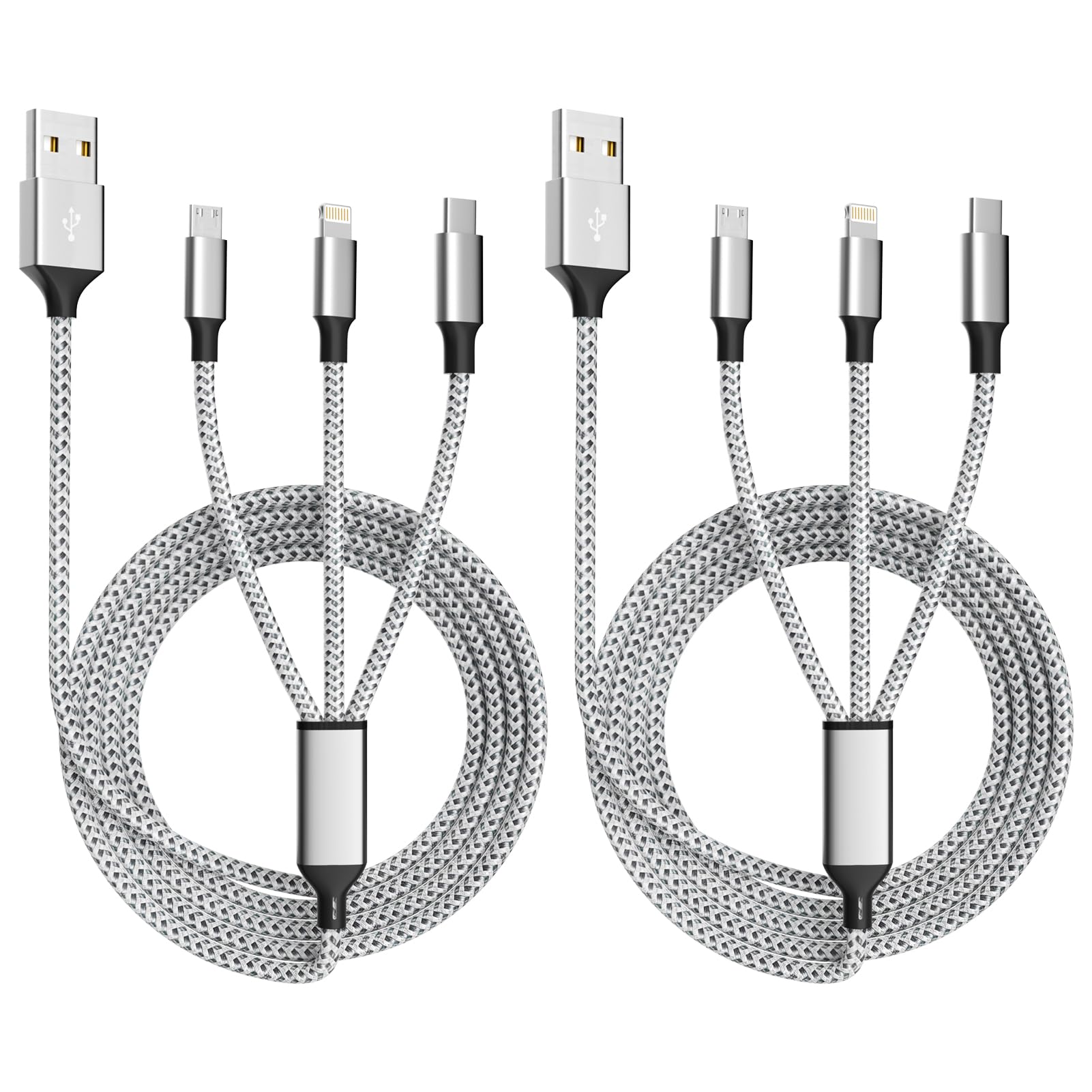 Multi Charging Cable, (2 Pack 4Ft) Multi Usb Charger Cable 3 In 1 Charging Cable Nylon Braided Fast Charging Cord With Type C, Micro Usb, Ip Port For Most Phones/Iphones/Tablets