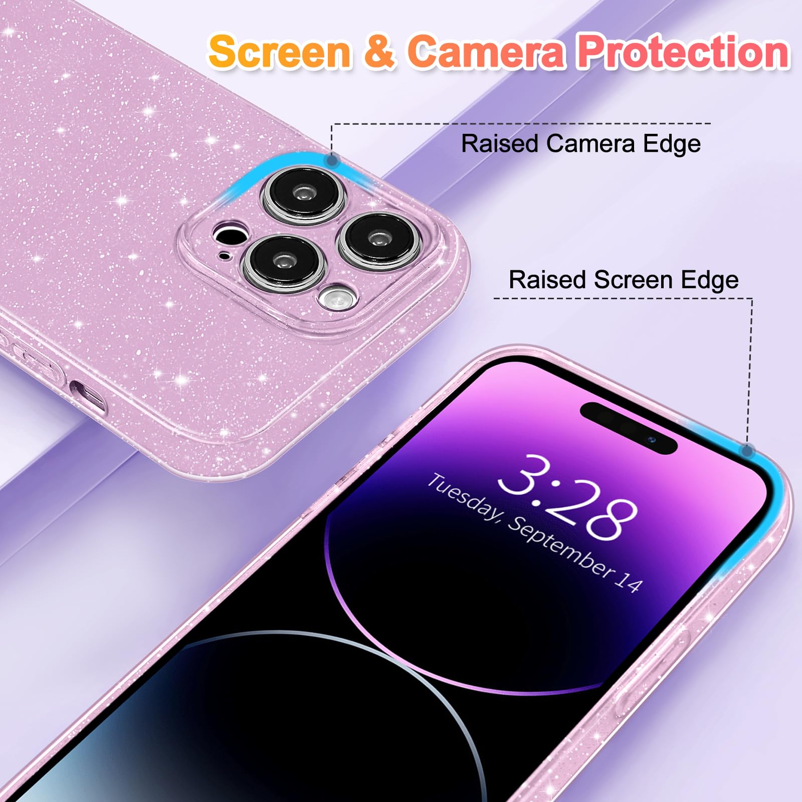 Hython Case For Iphone 14 Pro Max Case Glitter Cute Sparkly Shiny Bling Sparkle Phone Cases 6.7, Thin Slim Fit Soft Tpu Bumper S