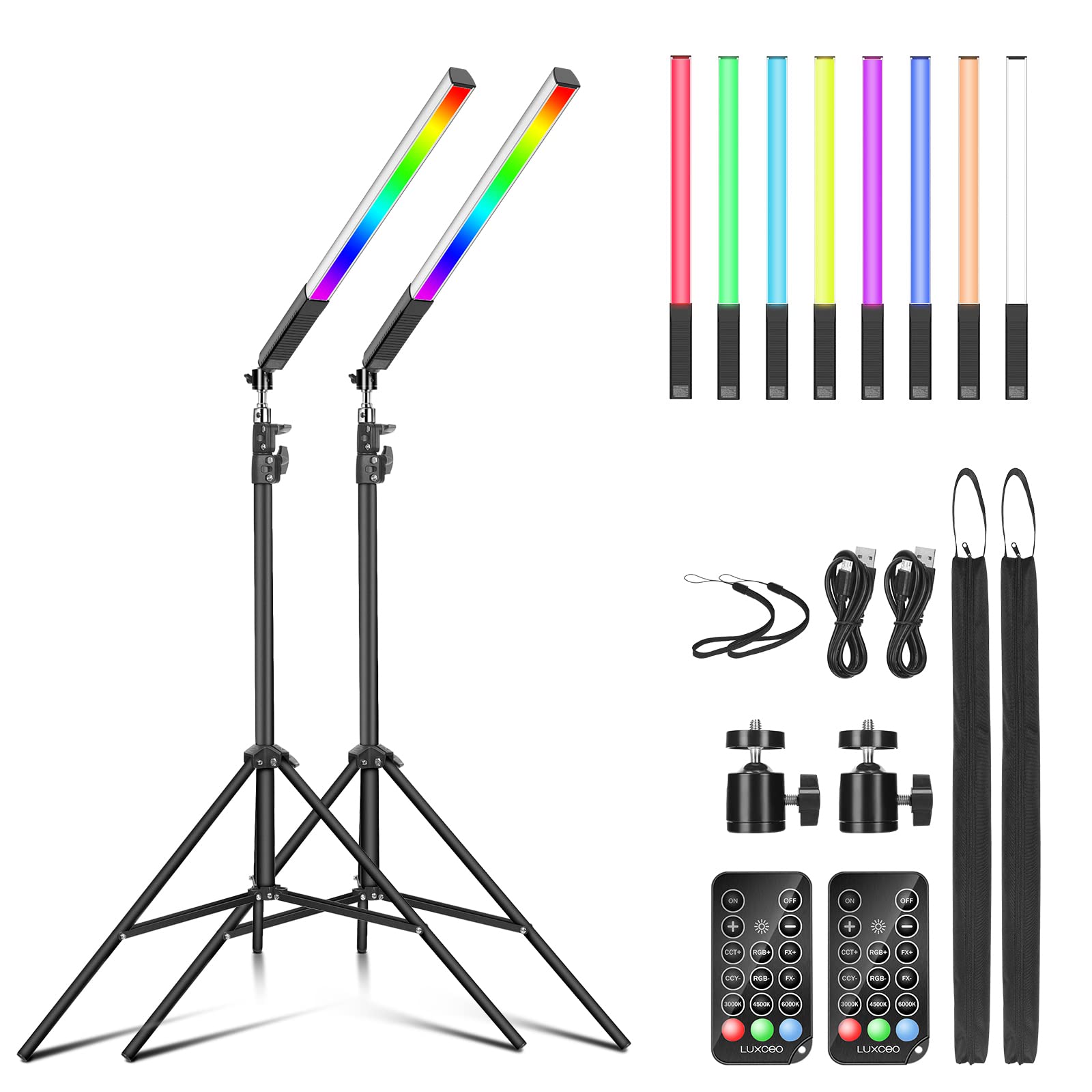 2 Pack Rgb Led Video Light Wand Stick, Luxceo Photography Studio Lighting Kits With 29'' To 81'' Tripod & Remote Control, Dimmab