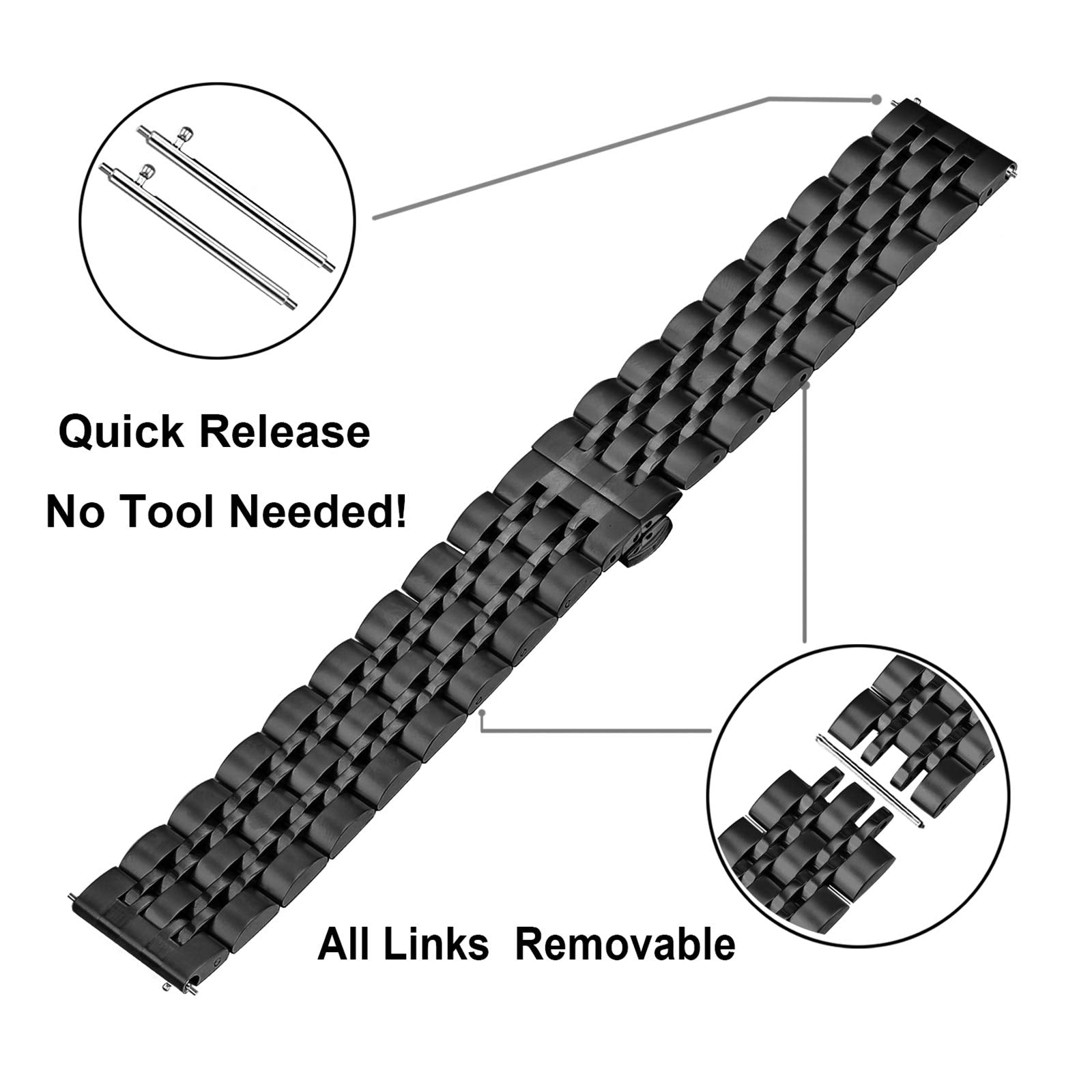 Trumirr Band For Galaxy Watch 5 Pro 45Mm / Watch 4 Classic 46Mm 42Mm, 20Mm Solid Metal Stainless Steel Watchband Butterfly Buckl