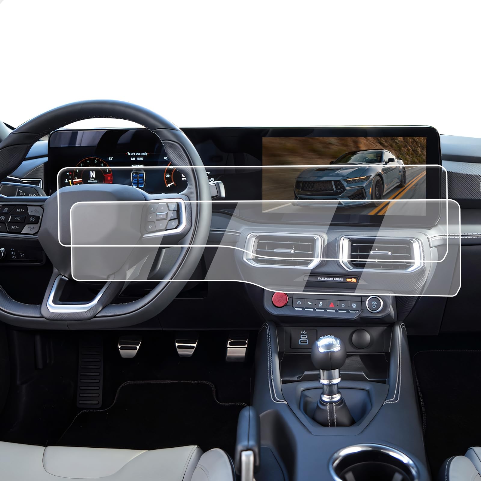 Screen Protector 2 Pcs For 2024-2025 Ford Mustang, Nano-Film 12.4-Inch Dashboard+13.2-Inch Navigation Screen Protector For 2024-