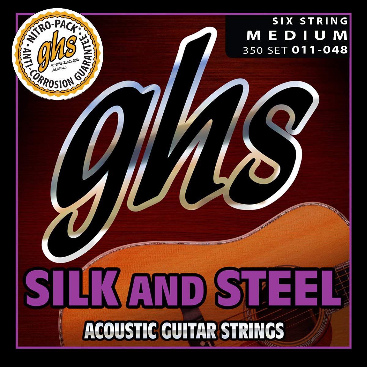Ghs Strings 350 Silk And Steel, Silver Plated Copper Acoustic Guitar Strings, Medium (.011 .048)