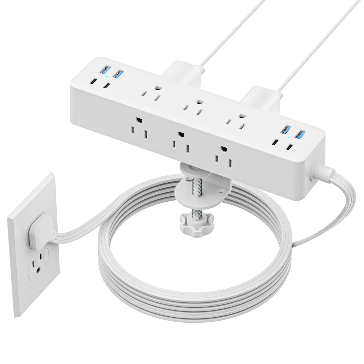 17-In-1 Desk Clamp Power Strip, Acozvin 10Ft Flat Plug 1200J Surge Protector, 9 Ac Outlets 8 Usb Ports(4 Usb C), Desk Outlet Cha