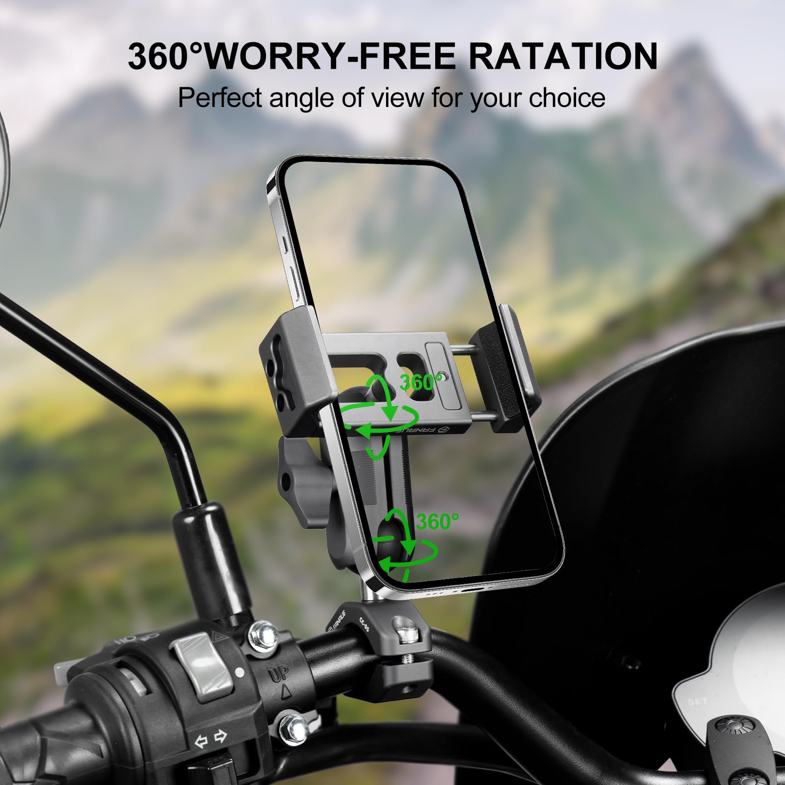 Fanaue Motorcycle Phone Holder With Vibration Dampener & High-Speed Secure Lock, Anti-Theft Motorcycle Phone Mount Handlebar Cel