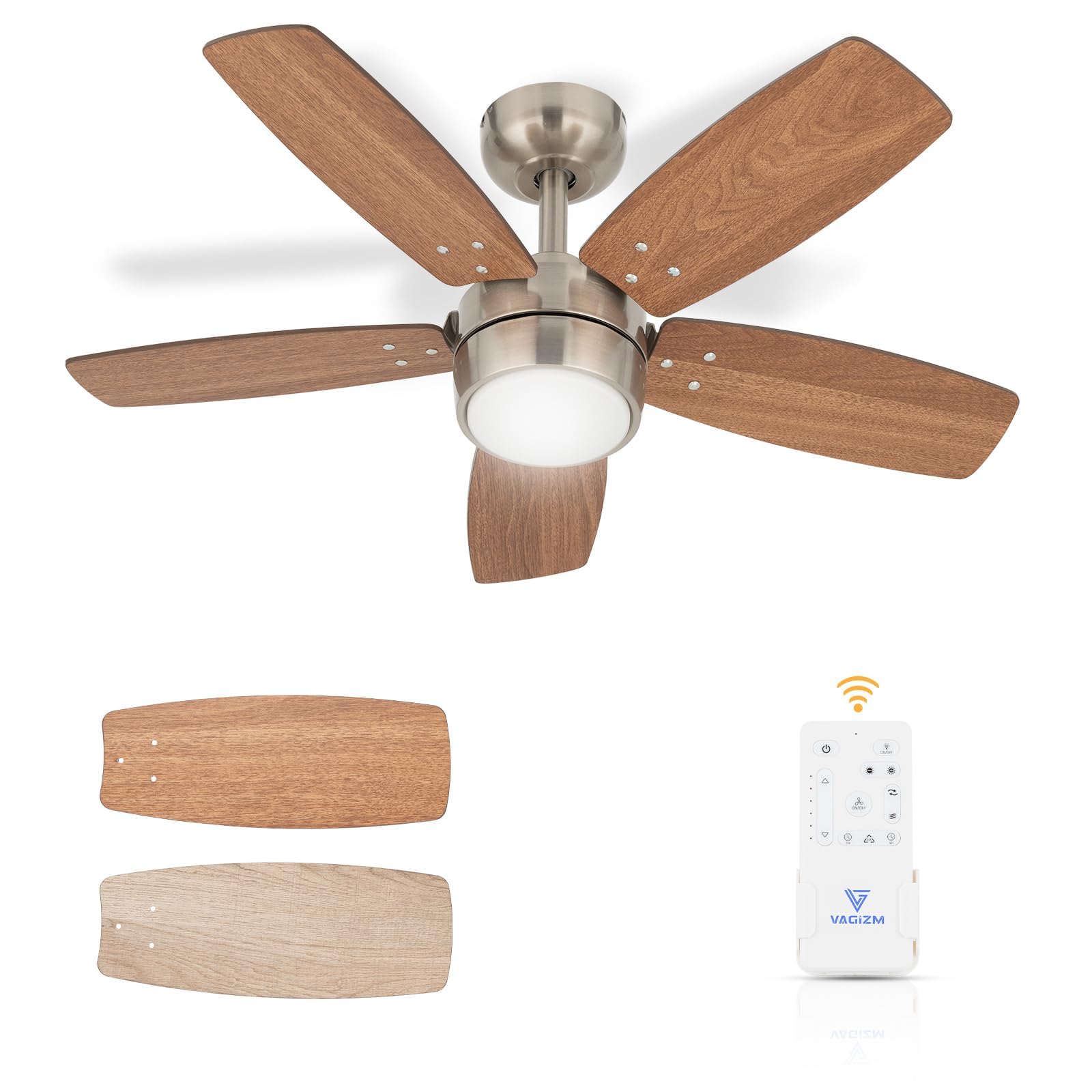 Vagizm Ceiling Fan 36 for Small Room: Modern Ceiling Fans with Light Remote Control - Reversible Quiet DC Motor Dimmable with 