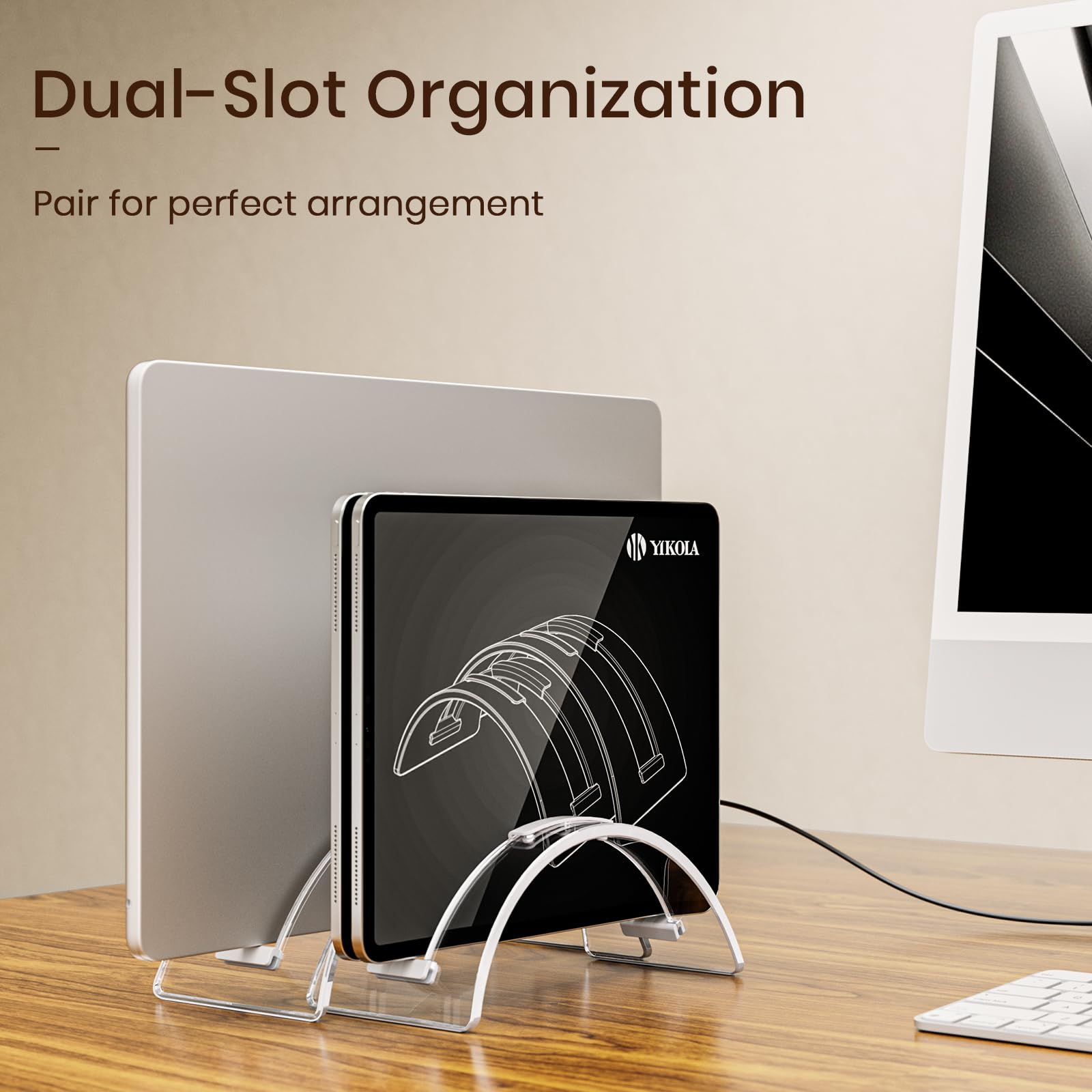 Vertical Laptop Stand For Desk,Dual Slot Macbook Stand Acrylic Invisible Desktop Notebook Dock,Laptop Stand Vertical Space Savin