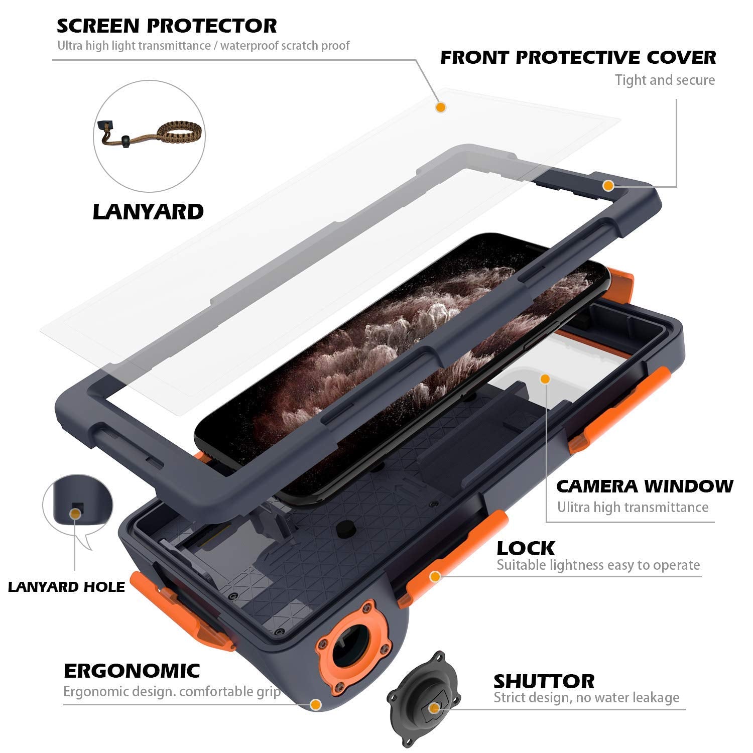 Willbox Professional [15M/50Ft] Diving Surfing Swimming Snorkeling Photo Video Waterproof Protective Case Underwater Housing For