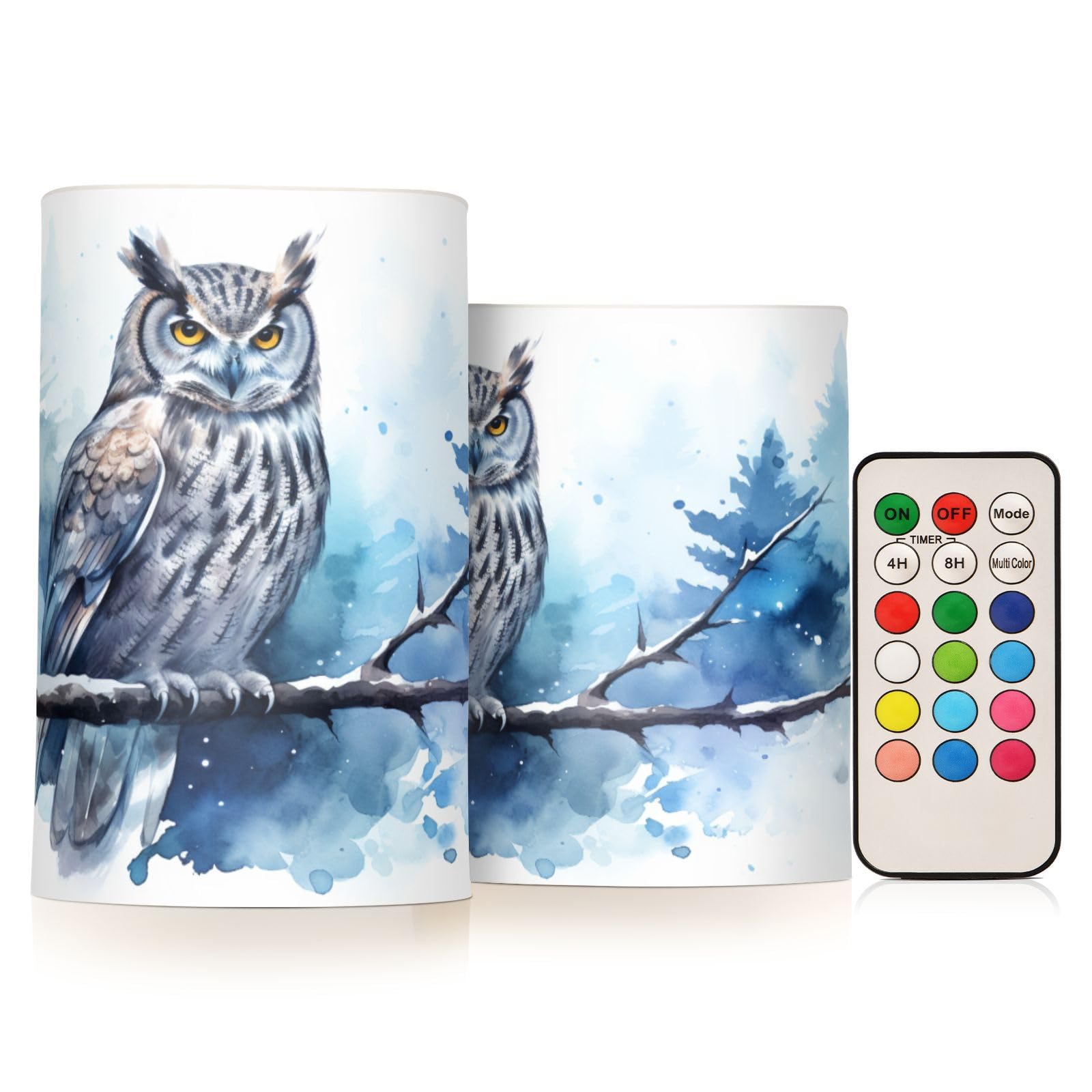 BOENLE Flickering Flameless Candles, Owl on Tree LED Candles with Remote Timer, Set of 2 Battery Operated Candle for Valentine W