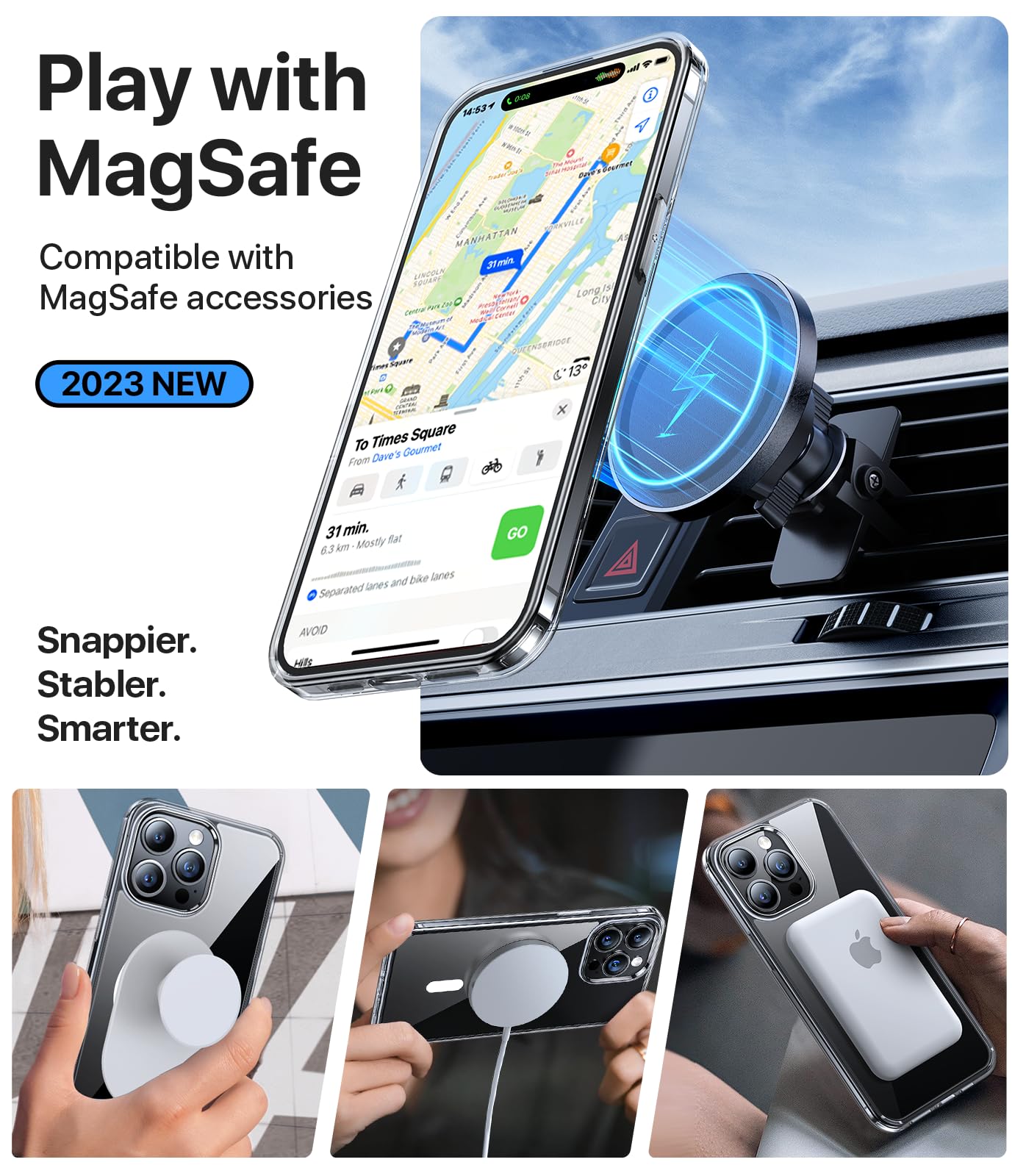 Aulofe Strong Magnetic Clear For Iphone 15 Pro Max Case, [Never Yellow] [Compatible With Magsafe] [Military Grade Drop Tested] S