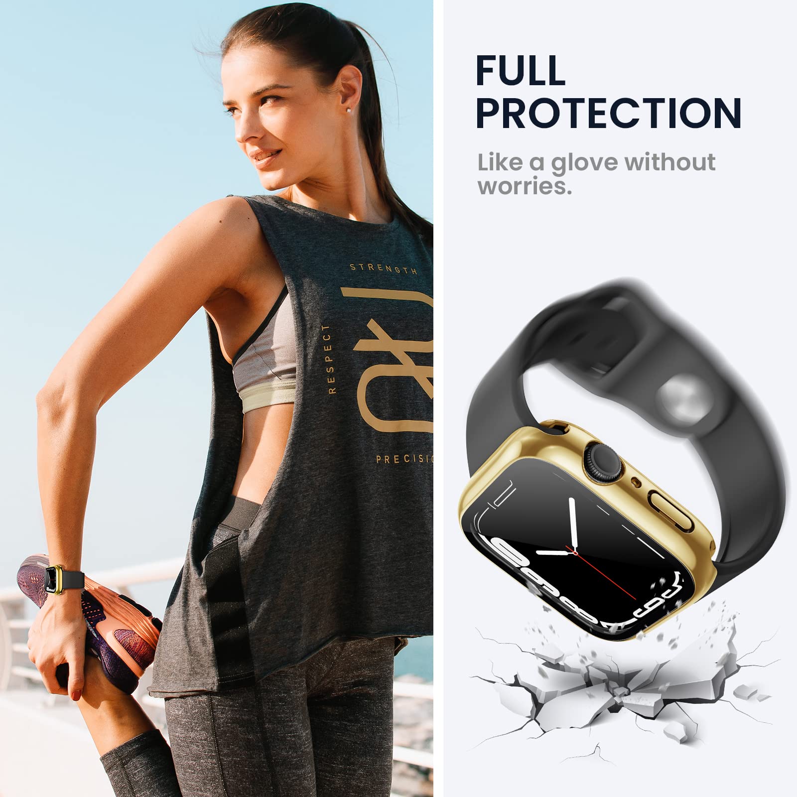 Tensea (2 In 1) For Waterproof Apple Watch Screen Protector Case Series 9 8 7 41Mm Accessories, Iwatch Protective Pc Face Cover