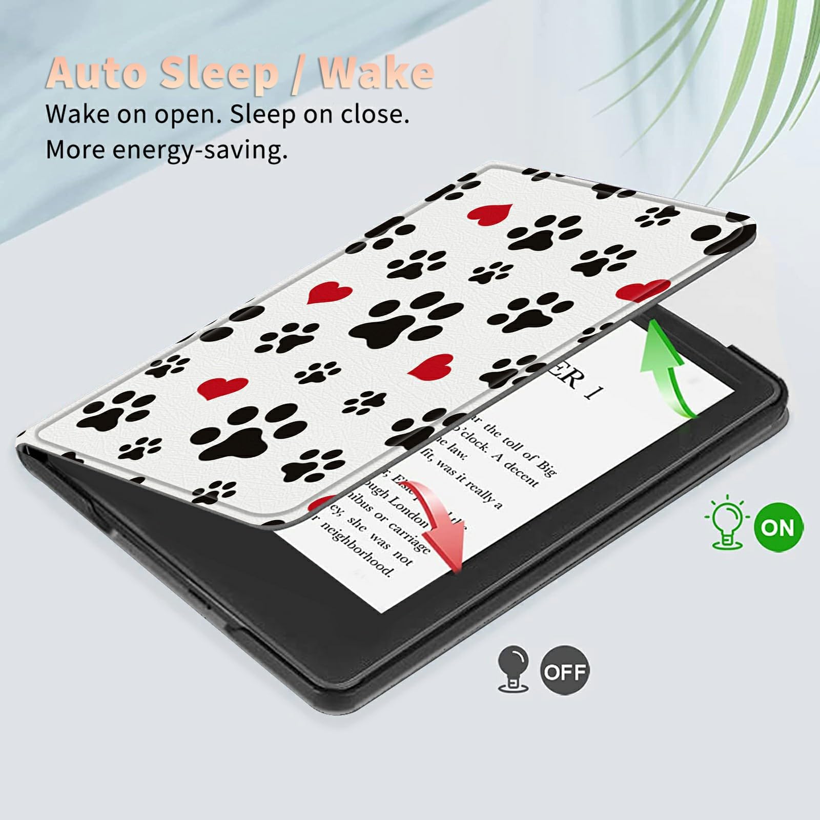 Cute Dog Paw Prints Case For All New 6.8 Inch Kindle Paperwhite 11Th Generation 2021, Pu Leather Folding Stand Slim Case With Au