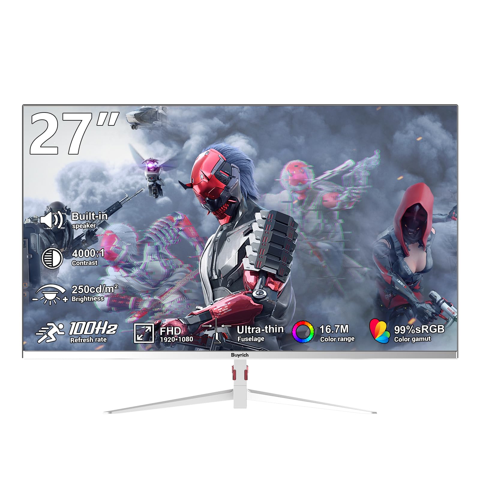 BUYRICH 27 Inch Computer Monitor 100Hz IPS FHD 1080P,Built-in Speakers, Frameless Gaming Monitor with FreeSync/G-Sync Compatible