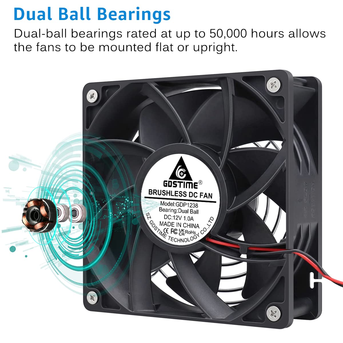 Gdstime Dual Ball Bearing Big Air Flow High Speed Preesure 4500Rpm 12038 12Cm 120Mm X 38Mm 5 Inch 12V Dc Cooling Fan