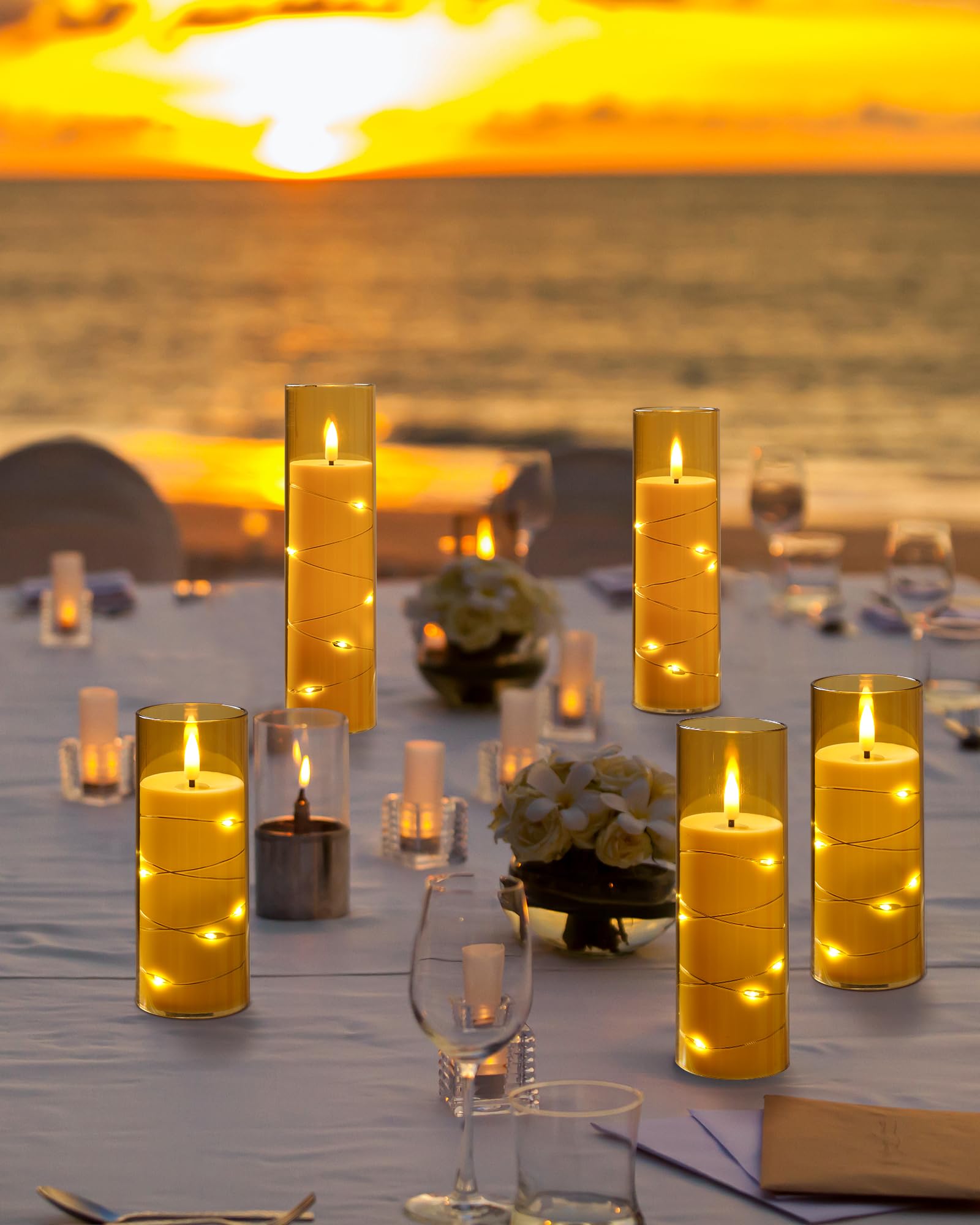 Da By Flickering Flameless Candle With Embedded Star String ,Acrylic Led Pillar Candles With 11 Key Remote Control And Timer,Bat