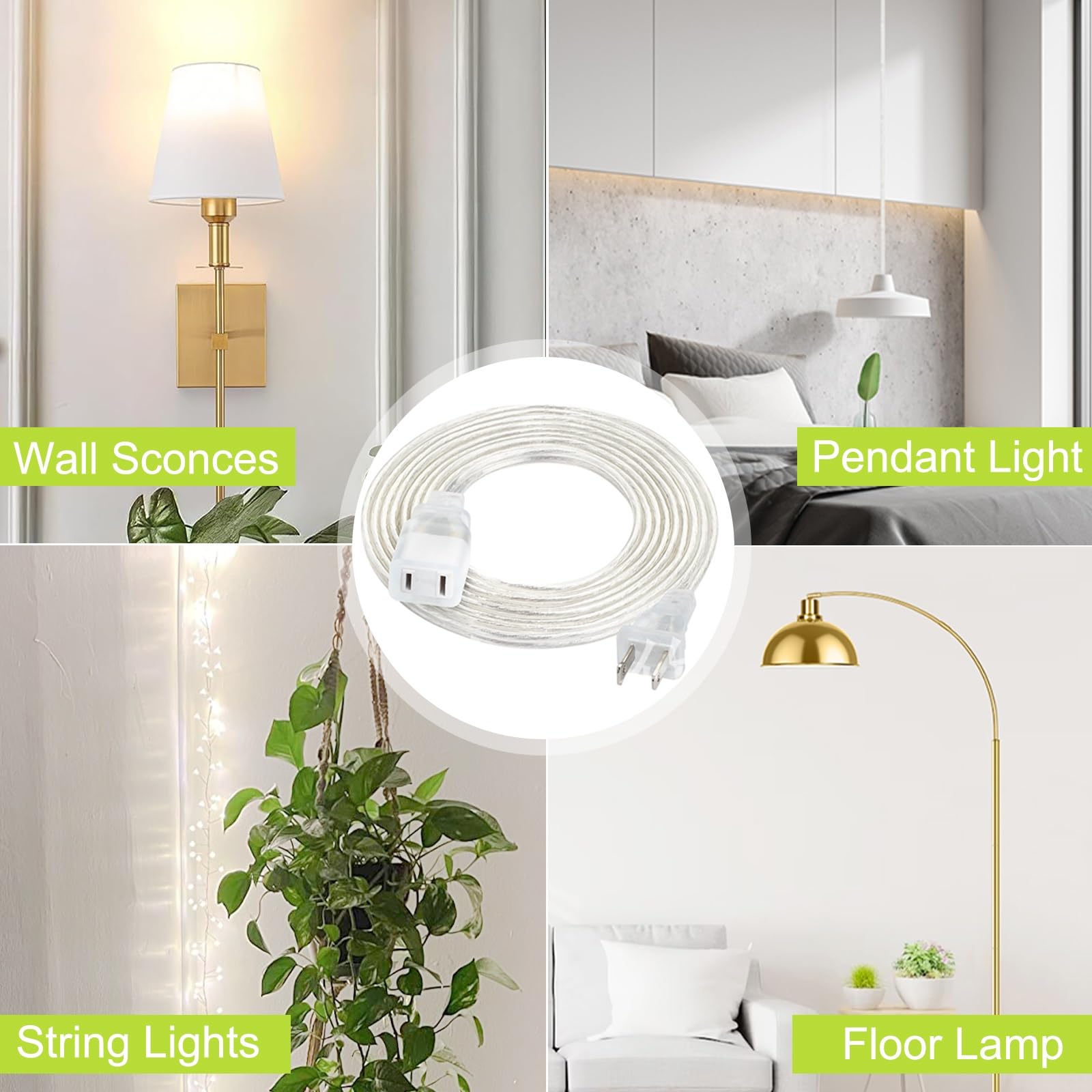 2 Pack Clear Extension Cord, 10 Ft Extension Cords, Ul Certified Power Extension Cord, 2 Prong Extension Cord Male To Female, 2X