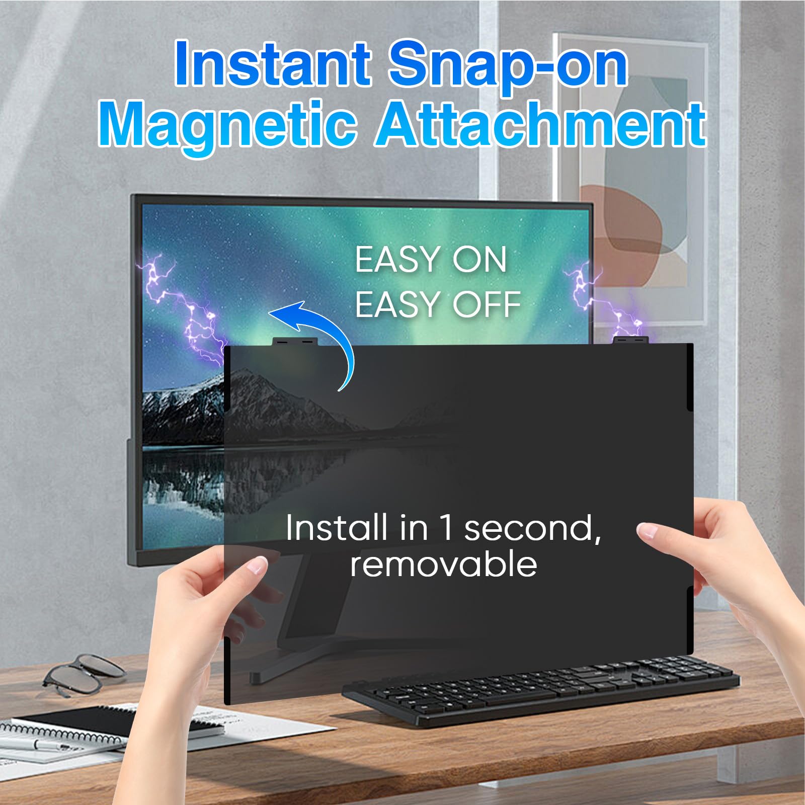 Jeapka Magnetic Computer Privacy Screen 24 Inch, Removable Hanging Privacy Screen Shield For Frameless Monitor 16:9 Widescreen,