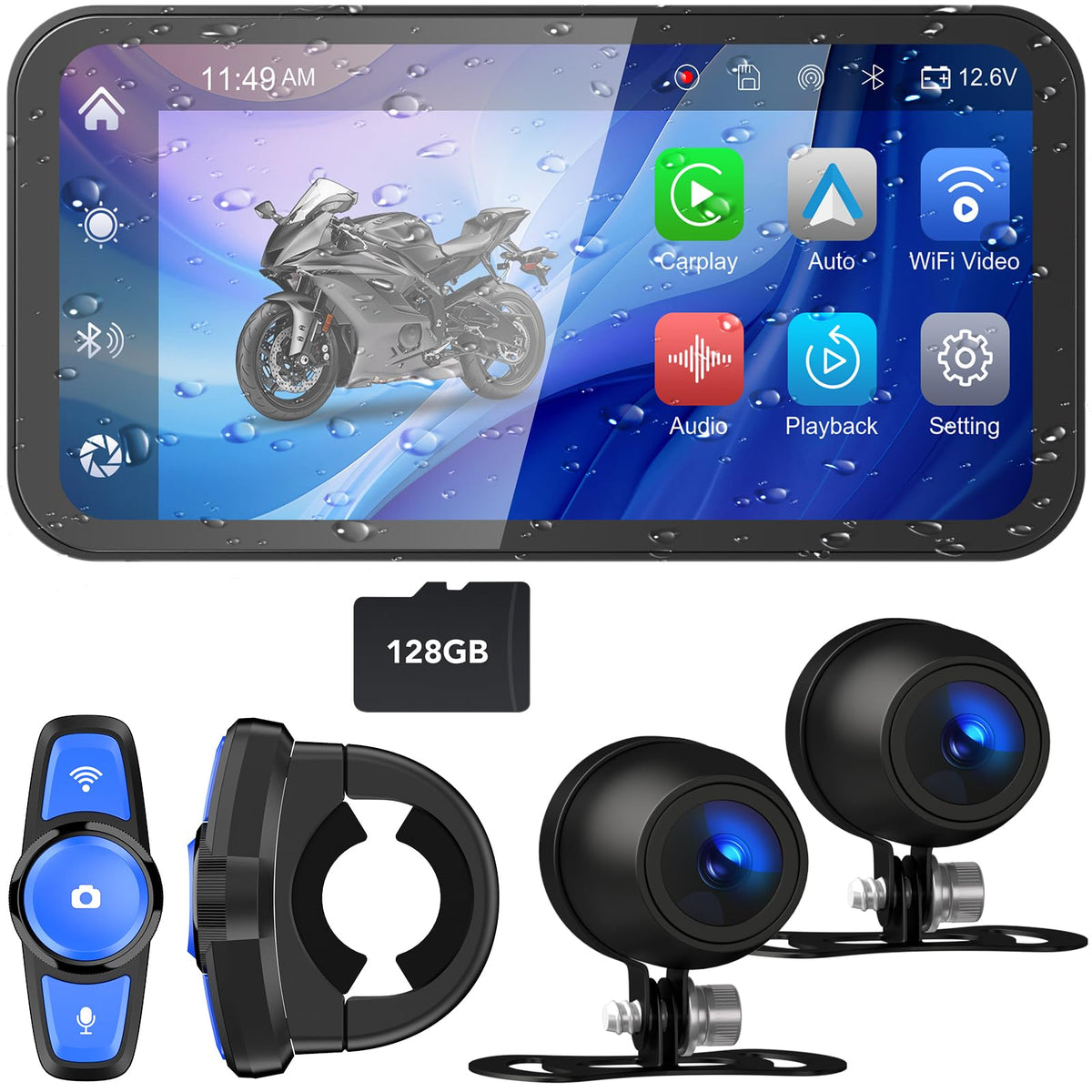 Tenbaba 6.25'' Motorcycle Motorcycle Dash Cam, Wireless Motorcycle Carplay & Android Auto Screen, Motorbike Gps Navigation, Ip67