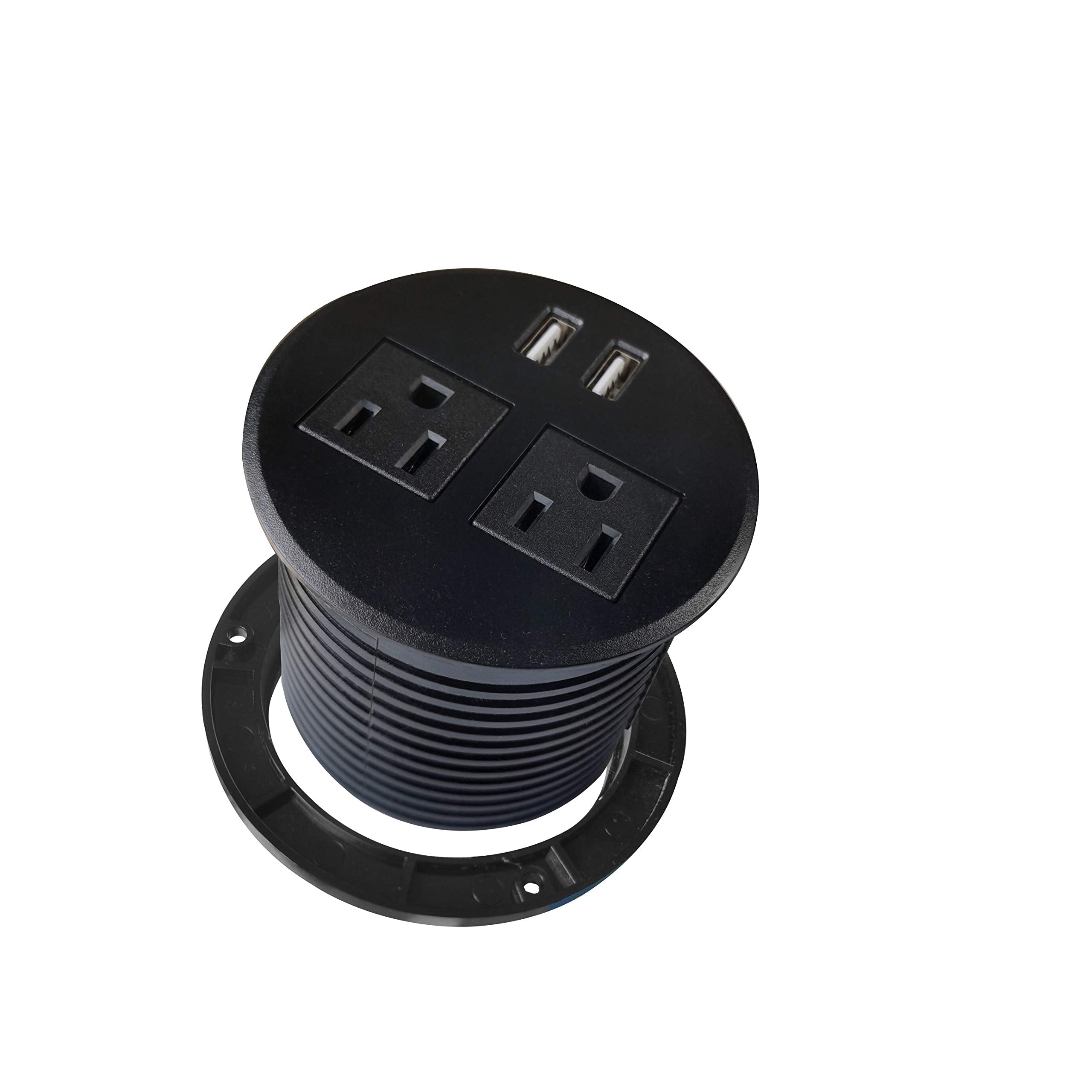 Apexdesk Ul Certified Desktop Power Grommet With Two Power Sockets, Two Quick Usb Charging Ports, 6Ft Power Cord And Lock Ring (
