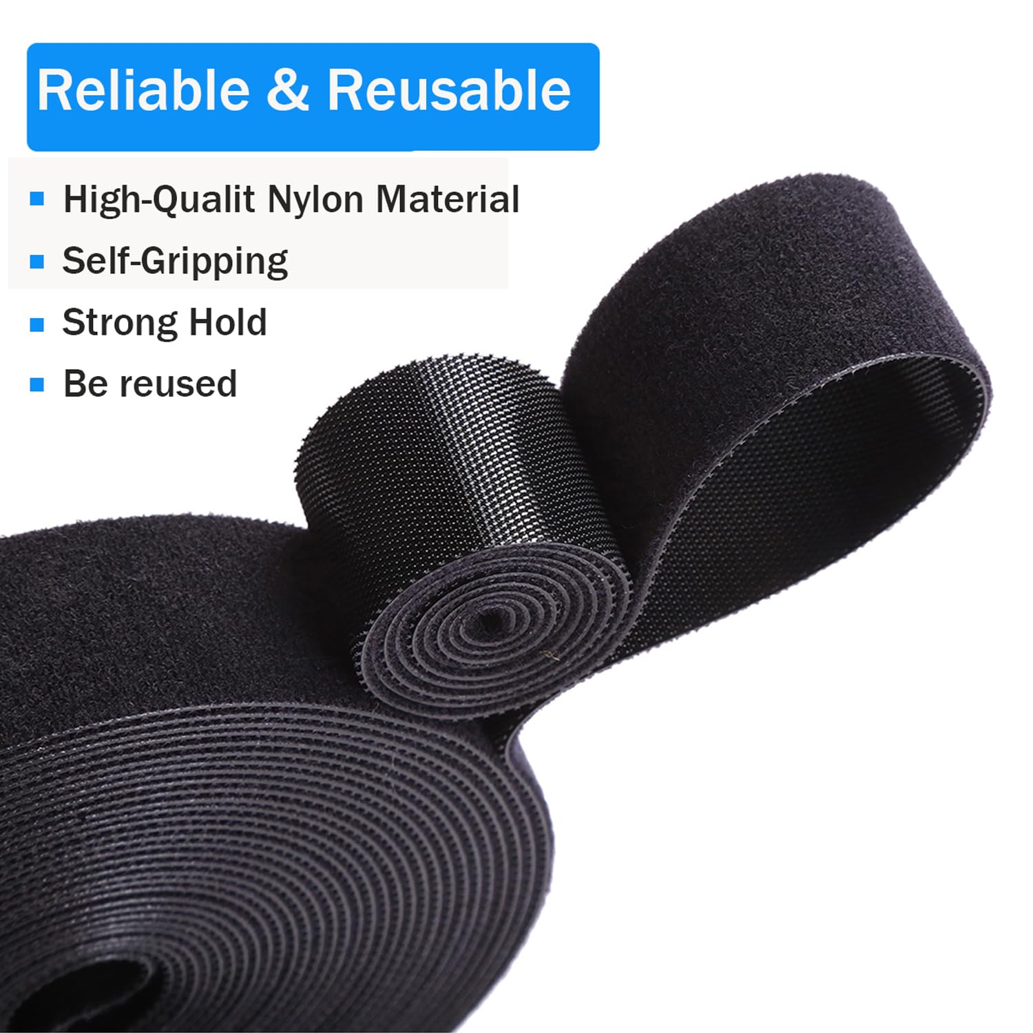 3/4 Inch Reusable Cable Ties, Cut To Length, Self Gripping Hook And Loop Cinch Strap Quick Wrap Cable Fastener Straps Adjustable