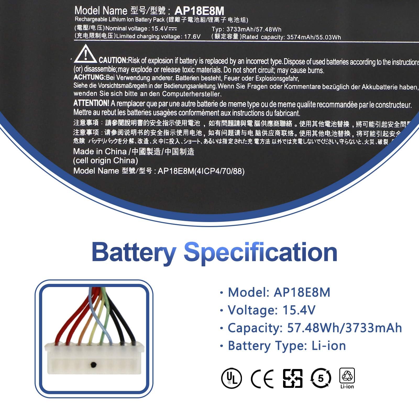 Ap18E7M Ap18E8M Battery For Acer Nitro 5 An515 54 An517 51 An515 55 An515 52 An515 43 An515 44 An515 45 An517 52, Nitro 7 An715