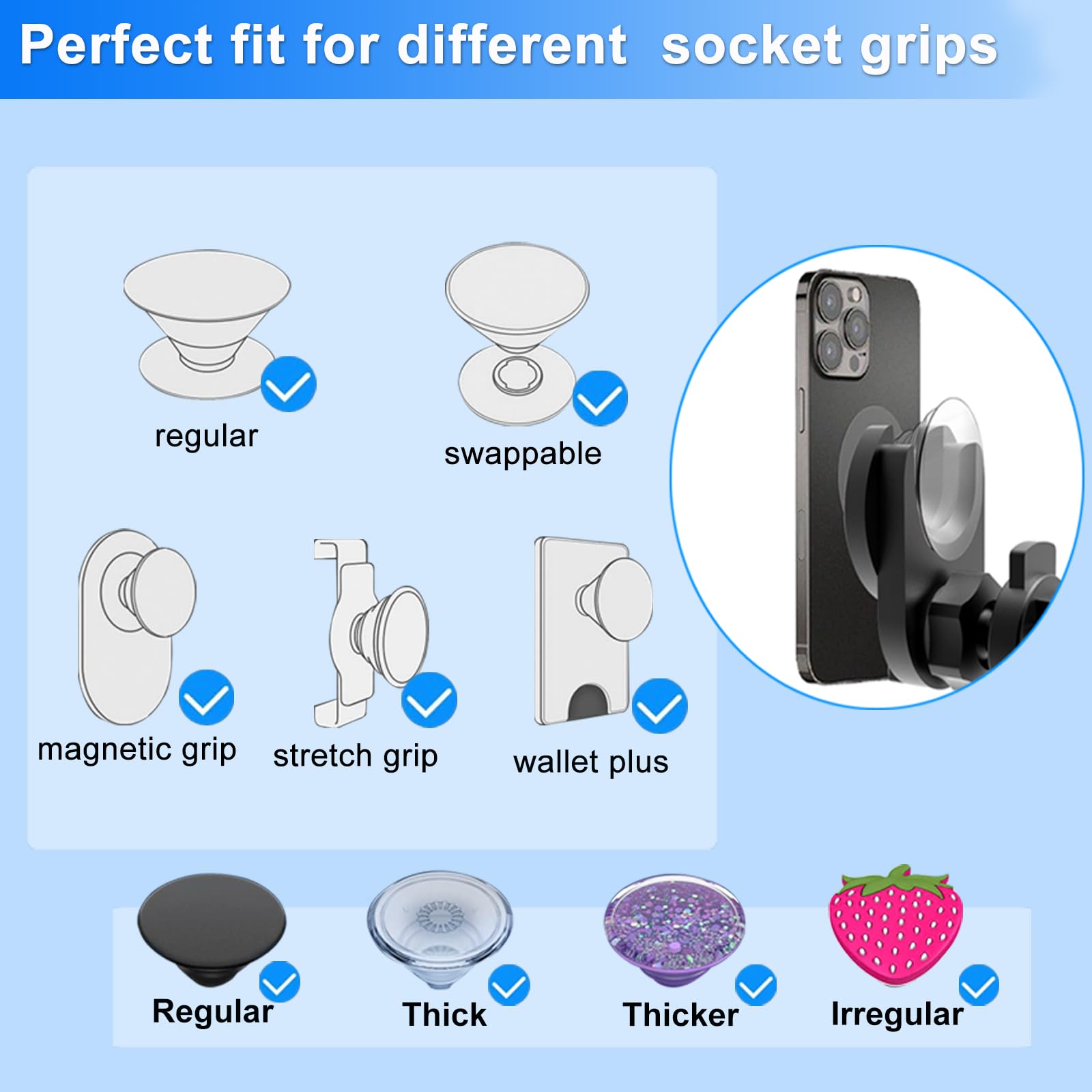 Jctriway Cd Slot Car Grips Phone Holder,Cd Slot Phone Holder For Grip/Socket,Car Mount For Pop Socket Compatible With Magsafe Wa