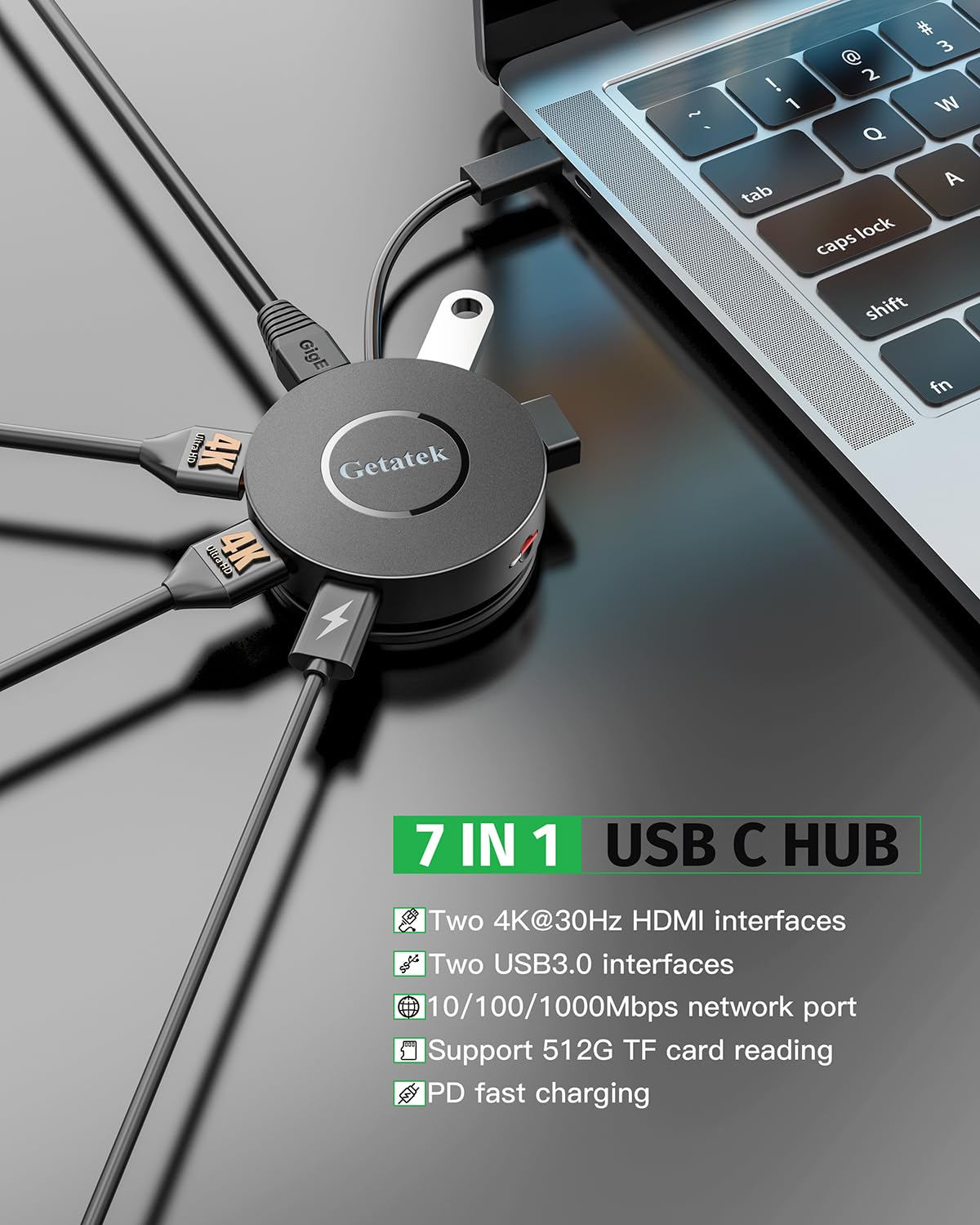 7 Ports Usb C Multiport Adapter, Usb C Laptop Docking Station With 2 4K Hdmi, 100W Pd, Micro Sd Card Reader, 2*Usb 3.0, Gigabit