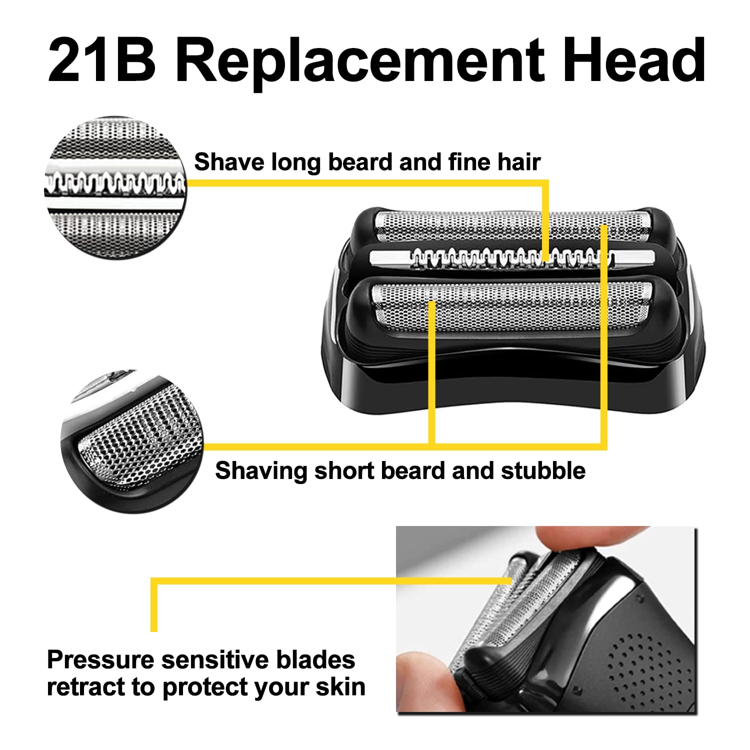 21B Series 3 Electric Shaver Replacement Head Compatible With Braun Series 3 Foil Shaver Replacement Heads 21B 3010S, 3040S,5409