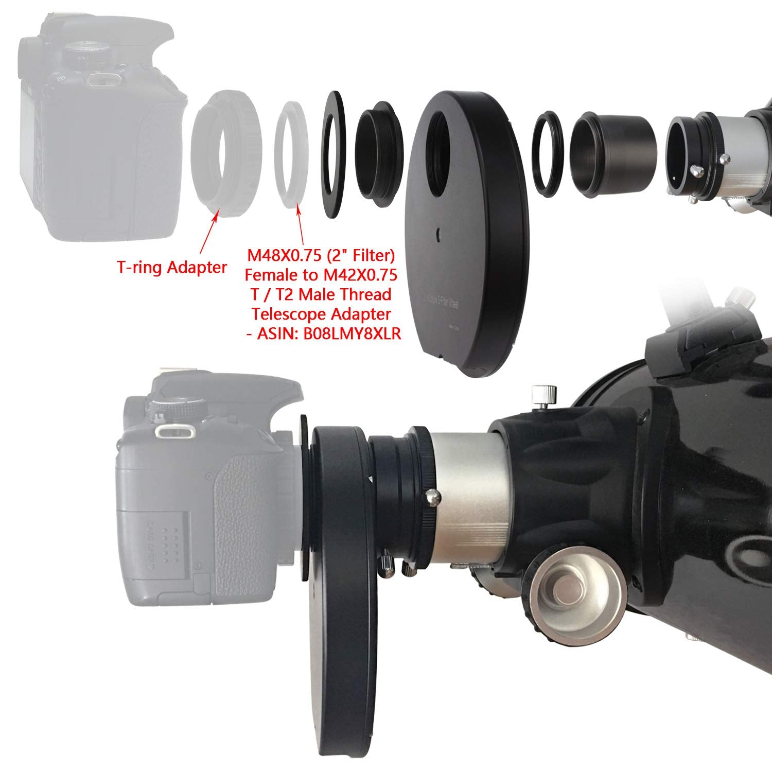 Astromania 2'' Aluminum 5 Position Filter Wheel For Telescope   Light Tight, Allows Rapid Filter Changes, Sturdy