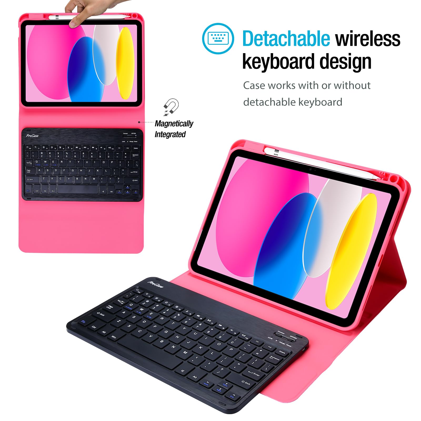 Procase Case With Keyboard For Ipad 10Th Generation 10.9 Inch 2022, Pu Leather Case With Magnetically Detachable Wireless Keyboa