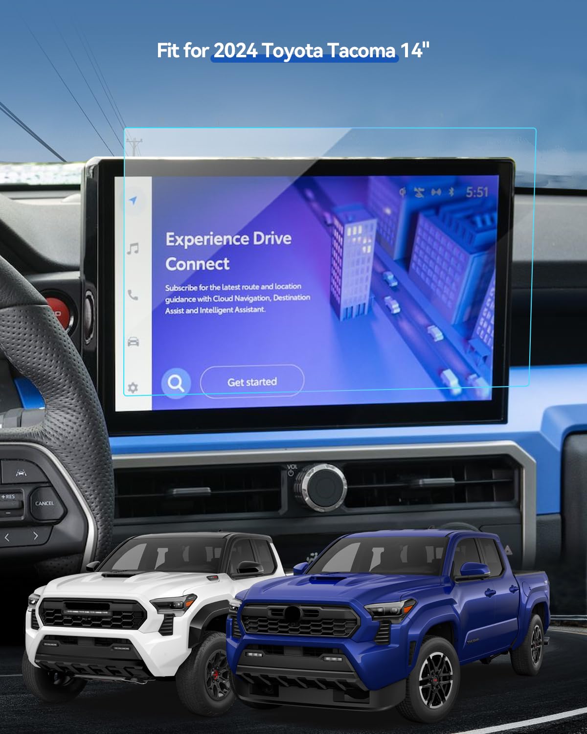 Lantu 2Pcs Car Screen Protector For 2024 Toyota Tacoma Accessories Limited/Trailhunter/Trd Pro Touchscreen Protector Film Nano H