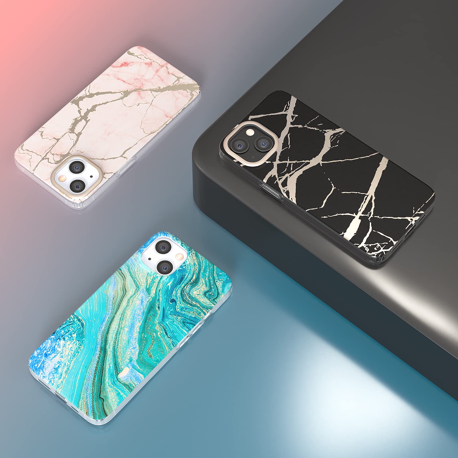 MATEPROX iPhone 13 Case Marble Design Slim Geometric Polycarbonate Frosted Black 6.1 inch