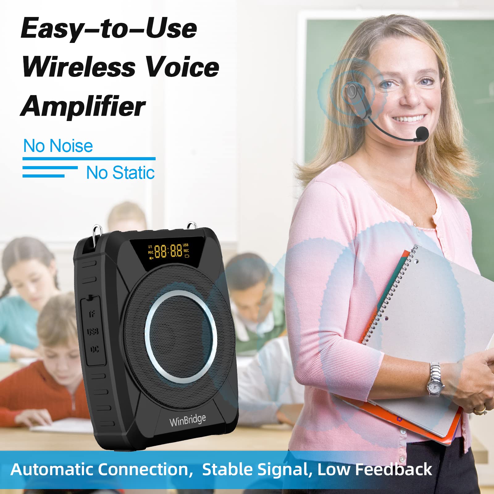 20W Bluetooth Voice Amplifier Wireless Microphone For Teachers, Portable Waterproof Voice Amplifier For Teaching, Speaking, Clas