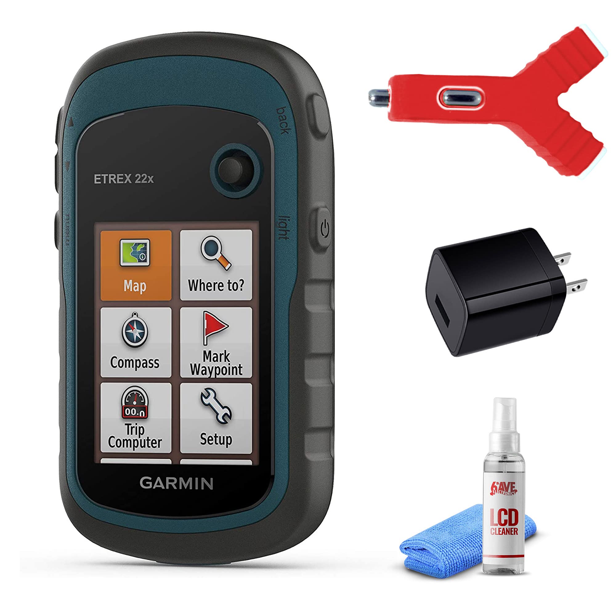 Garmin eTrex 22x, Rugged Handheld GPS Navigator with 6Ave Travel Kit & LCD Screen Cleaner (010-02256-00)