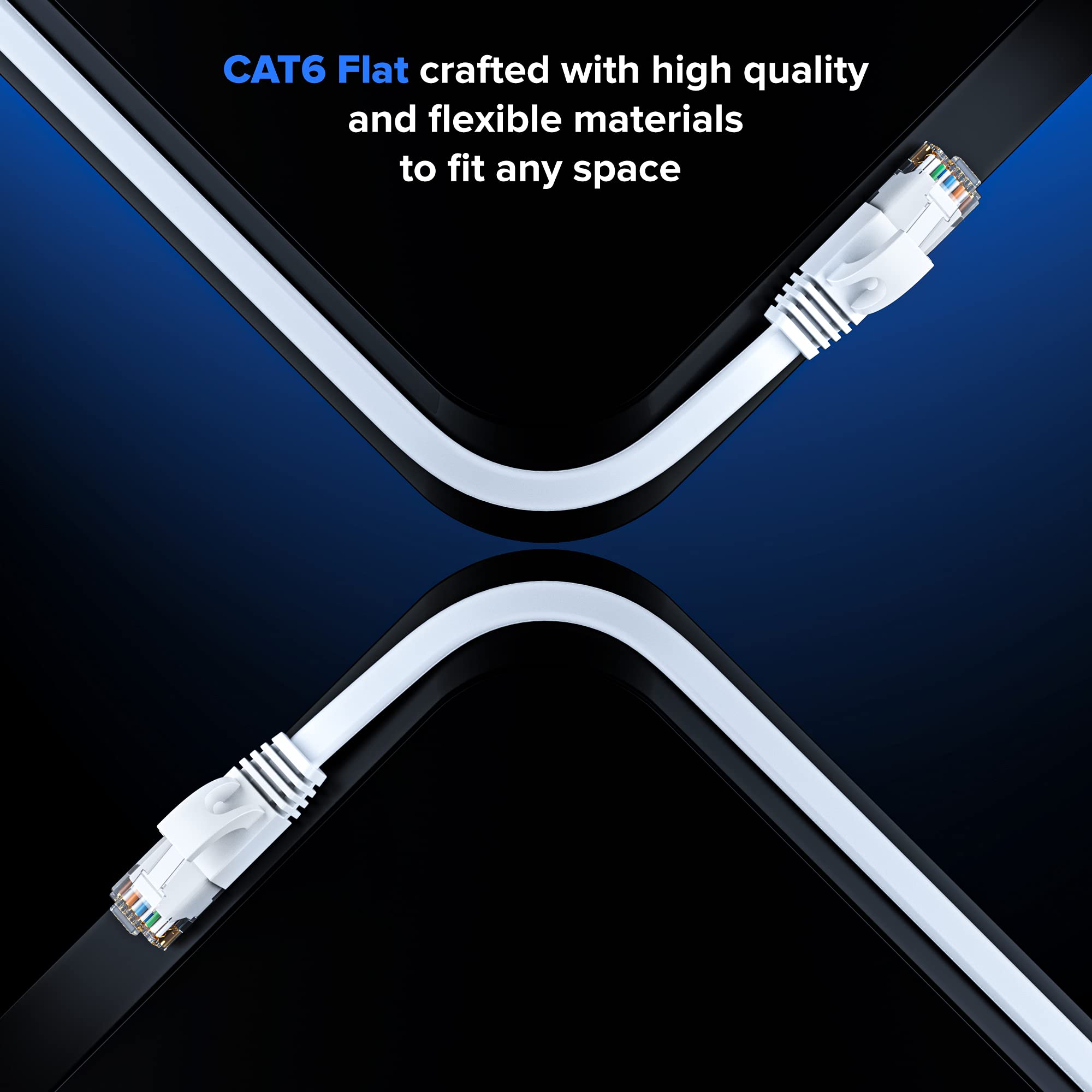 Cat 6 Ethernet Cable 15 Ft   With A Flat, Space Saving Design High Speed Internet & Network Lan Patch Cable, Rj45 Connectors   15Ft / White / 6 Pack   Perfect For Gaming, Streaming, And More