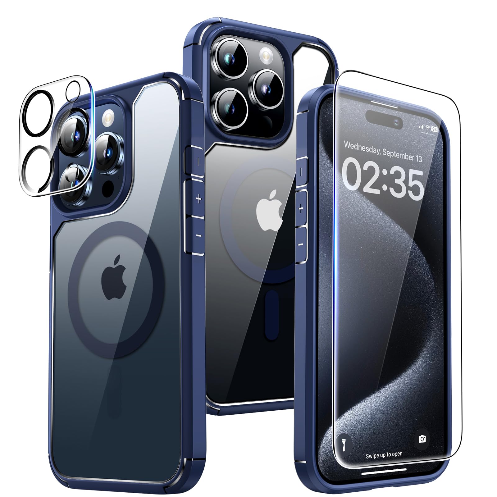 Tauri For Iphone 15 Pro Max Case Blue, [Compatible With Magsafe] With 2X Screen Protector + 2X Camera Lens Protector, Military G
