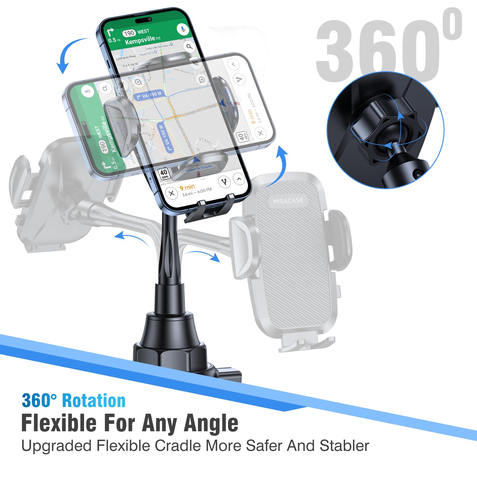 Miracase Cup Holder Phone Mount - Universal Gooseneck Adjustable Car Cell Phone Mount For Iphone, Samsung, Google And All 4.0-7.