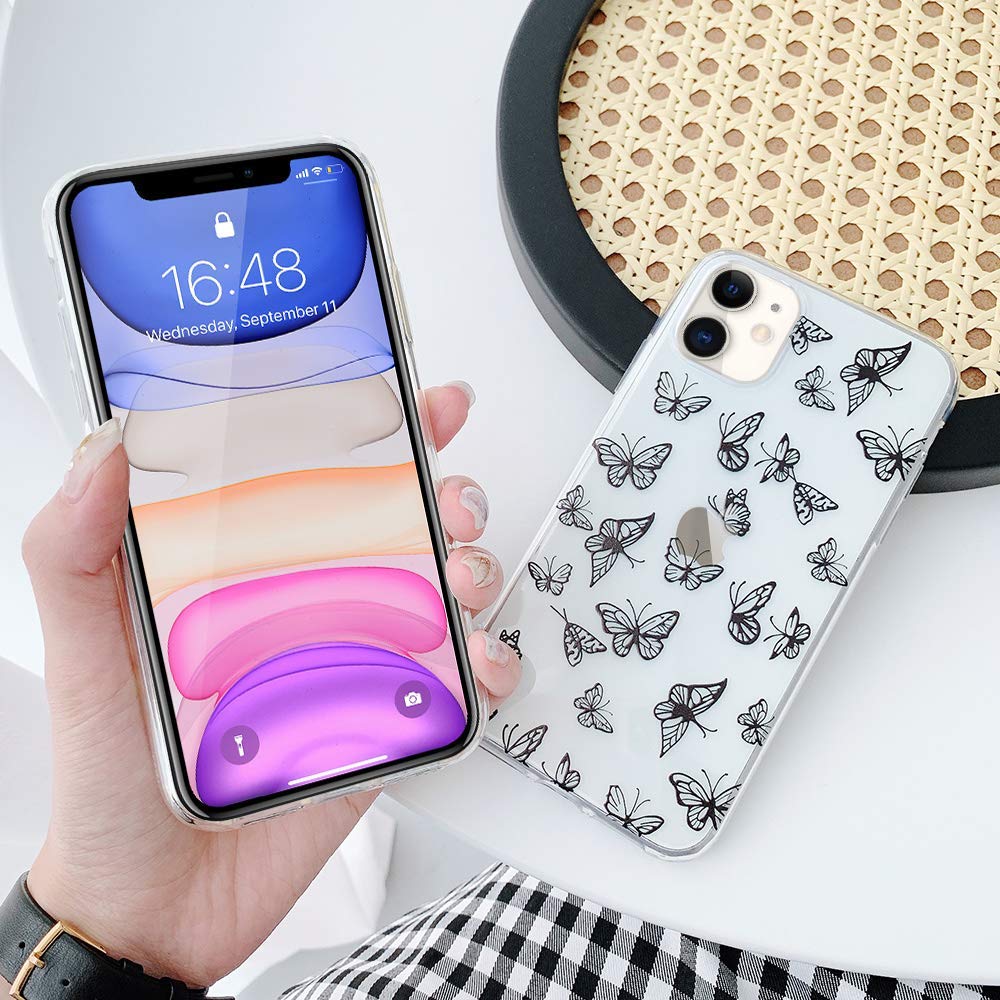 LCHULLE iPhone 12 Pro Max Case Butterfly Design Clear TPU Shockproof Protective Cover White