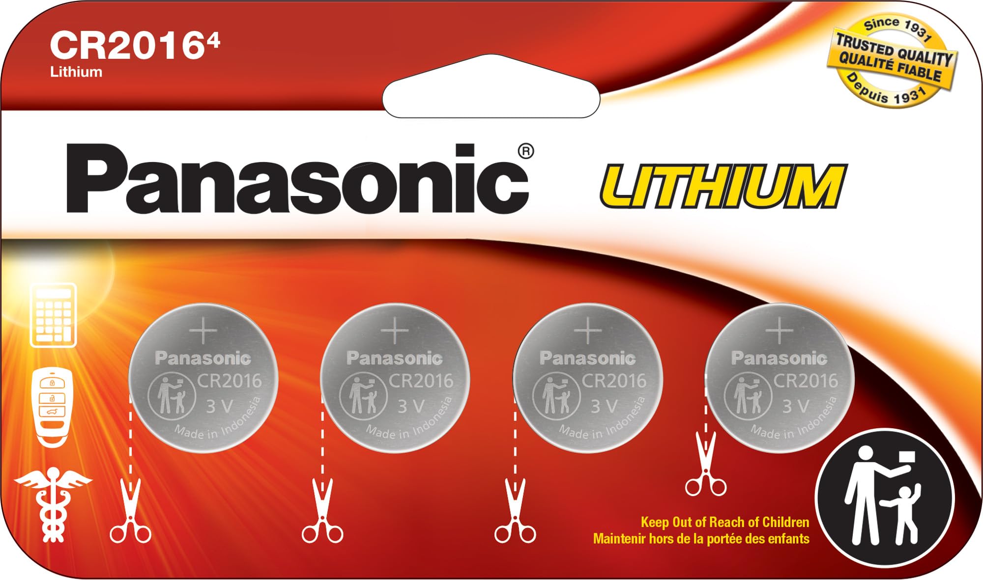 Panasonic Cr2016 3.0 Volt Long Lasting Lithium Coin Cell Batteries In Child Resistant, Standards Based Packaging, 4 Pack
