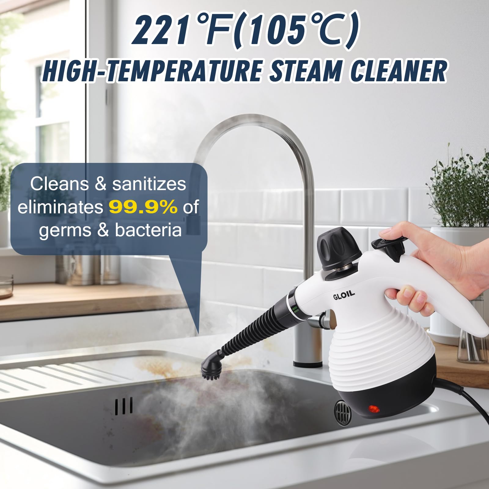 Gloil Handheld Steam Cleaner, Steamer For Cleaning, Multipurpose Portable Steam Cleaners For Home Use With Safety Lock And 10 Ac