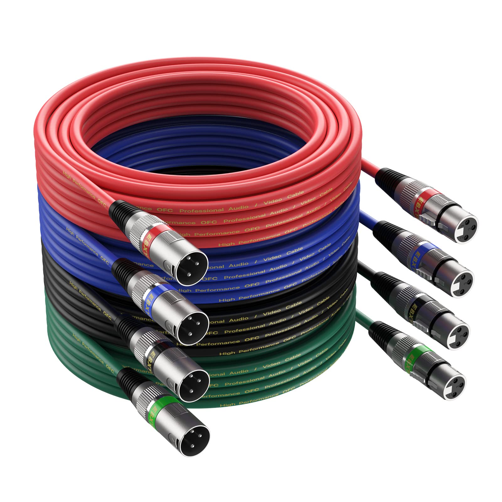 Ebxya Xlr Cables 25Ft 4 Packs   Mic Balanced Dmx Cable With 3 Pin Xlr Male To Female Microphone Cable (Red, Black, Green, Blue)