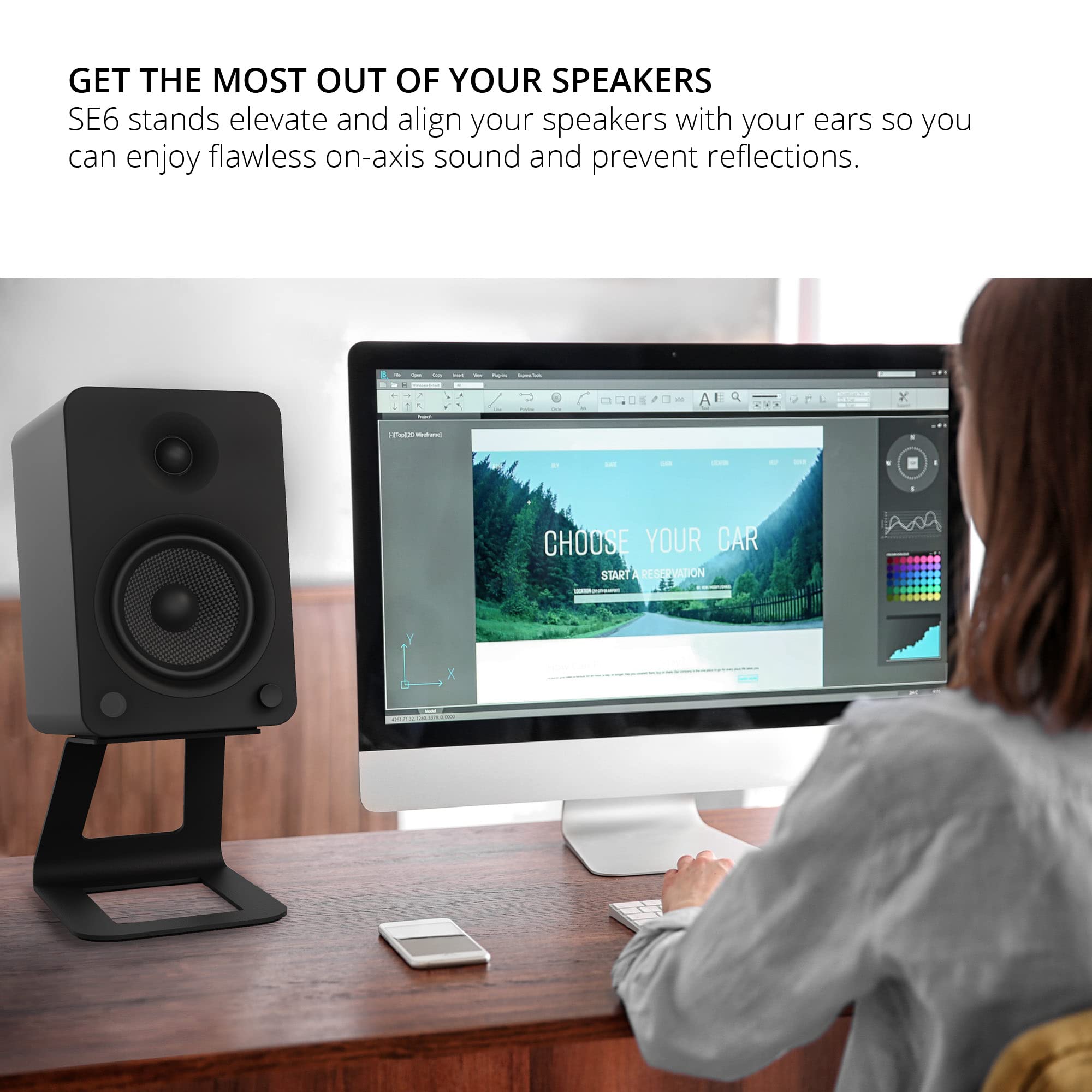 Kanto Se6 Elevated Desktop Speaker Stands For Large Bookshelf Speakers & Full Size 5    7    Studio Monitors | 6.9    Tall | Sup