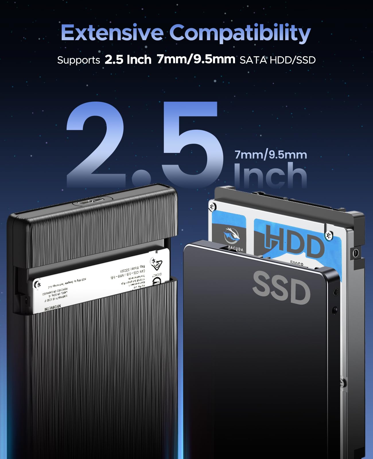 ORICO USB 3.0 to SATA III 2.5' External Hard Drive Enclosure for 2.5 Inch 7mm 9.5mm SATA HDD/SSD Tool Free [UASP Supported],Black(2189U3)